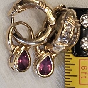 Elegant Gold and Pink Purple Teardrop Earrings 10k Gold Earrings Vinatage 3/4  "